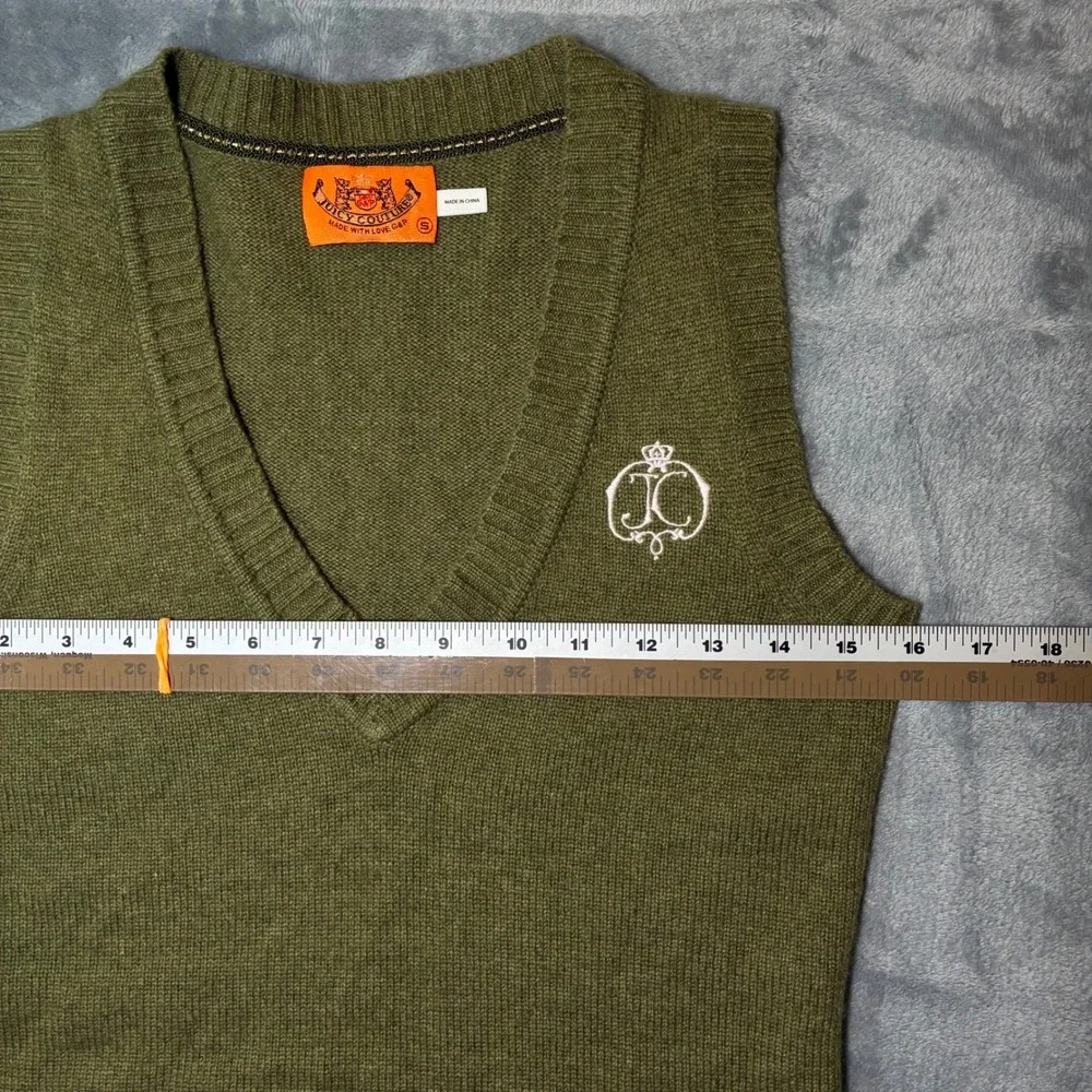 Y2K Juicy Couture Cashmere Wool Blend V Neck Sweater Vest Olive Green‎ Women's S